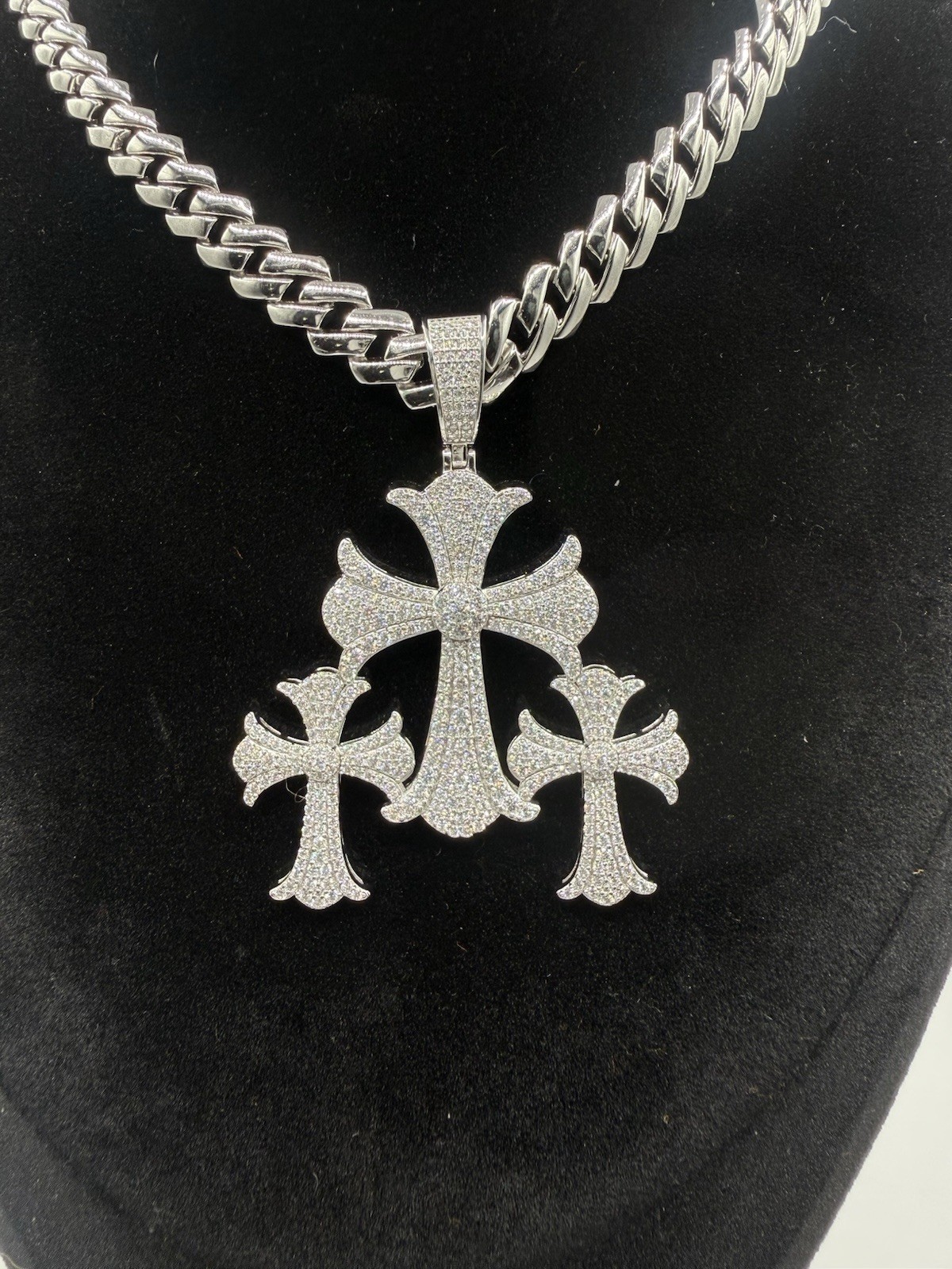 9mm 22 Rhodium Miami Cuban Heavy Chain Sterling Silver W Moissanite Pendant 22″
