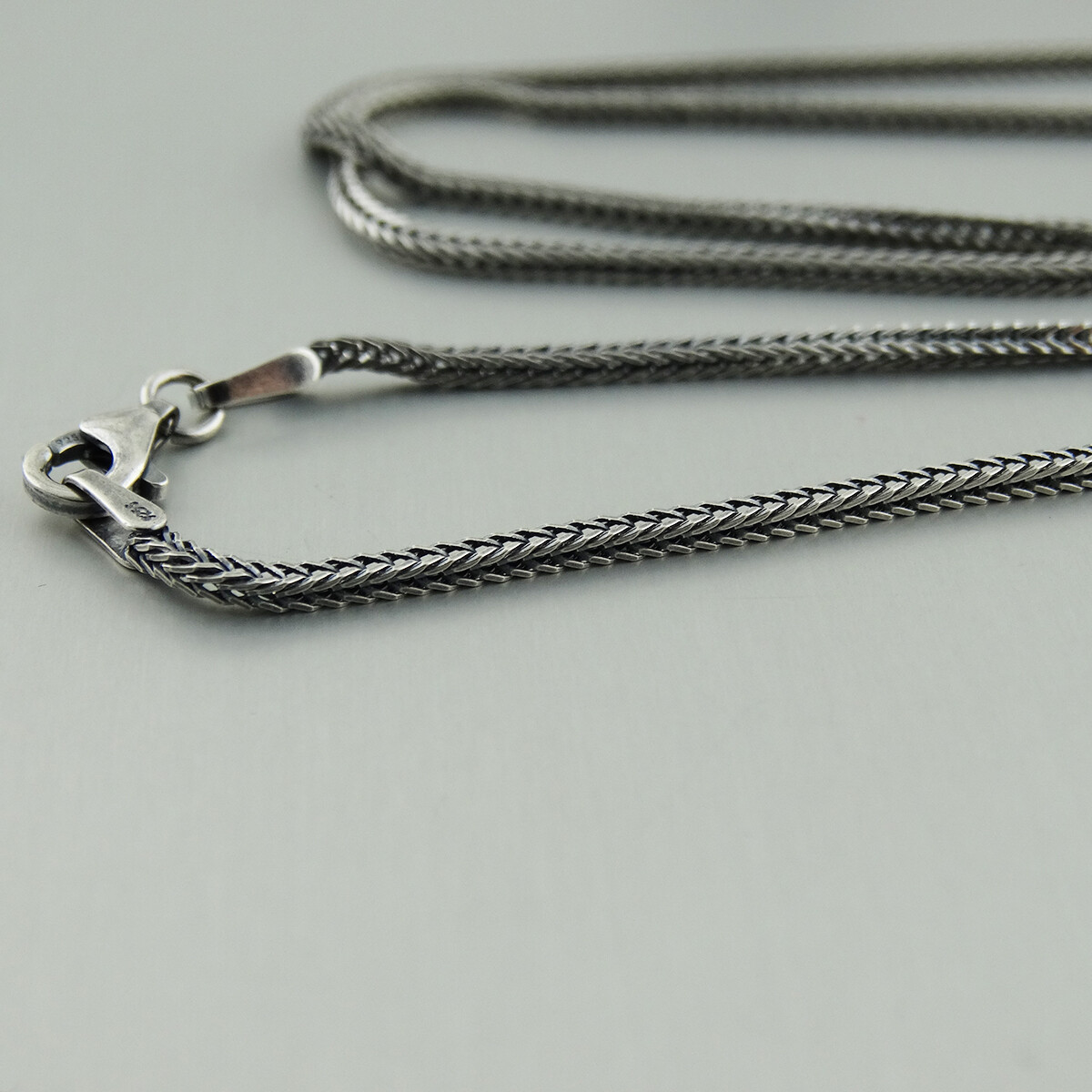 1.5mm Antiqued Square Foxtail Chain – 925 Sterling Silver – Oxidized Necklace