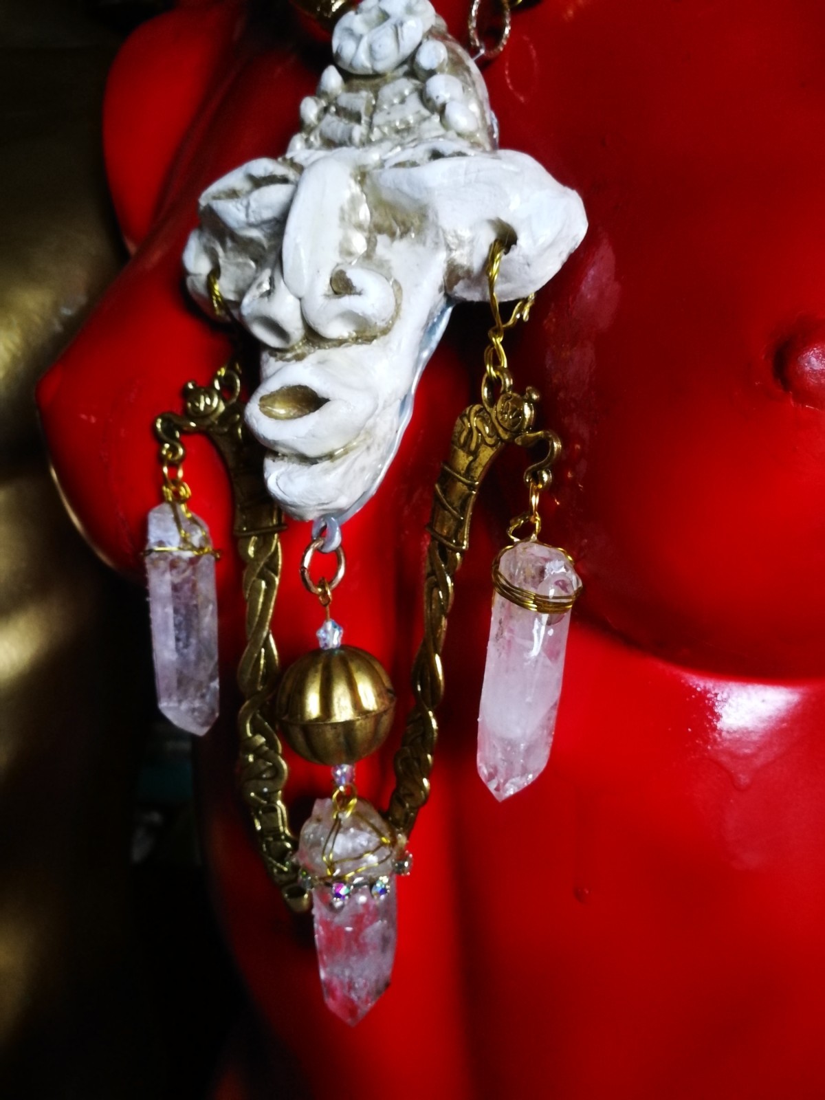 Luxury Jewelry Necklace Pendant Tribal Crystal Rock Charm Statement Ethnic Mask