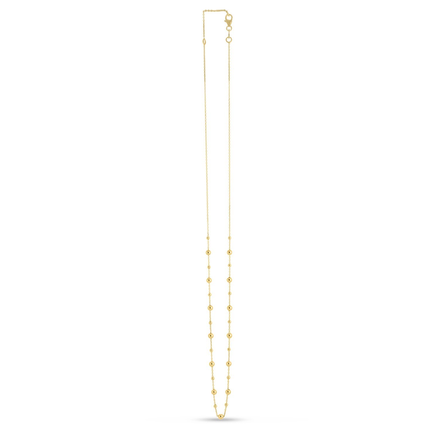 Gold bead station Necklace, 14K Yellow Gold, Size 18, Dainty, Minimalist