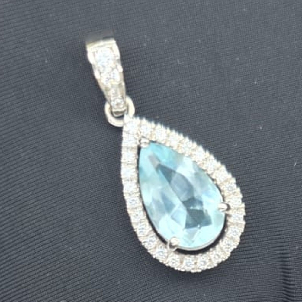 5.14ct Pear Cut Natural Aquamarine Gemstones Diamond Pendant Real 14K White Gold