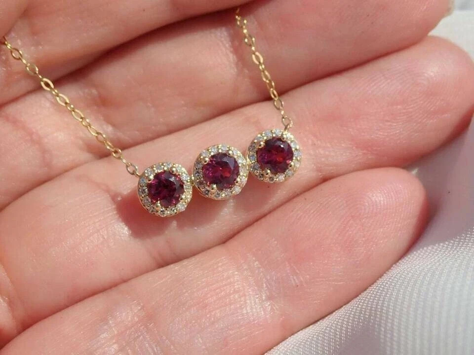 2.70Ct Round Cut Red Ruby Bar Women’s Pendant 14K Yellow Gold Finish Free Chain
