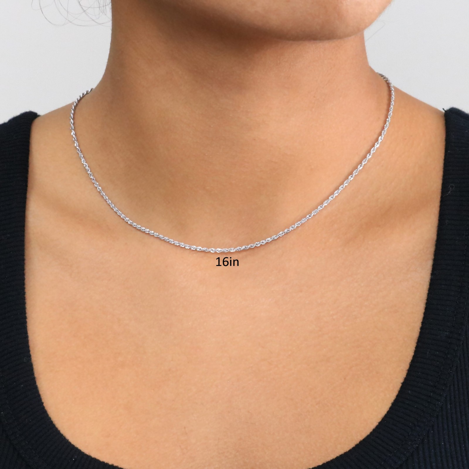14K White Gold 1.5mm Diamond Cut Rope Chain Link Necklace Mens Womens 20″