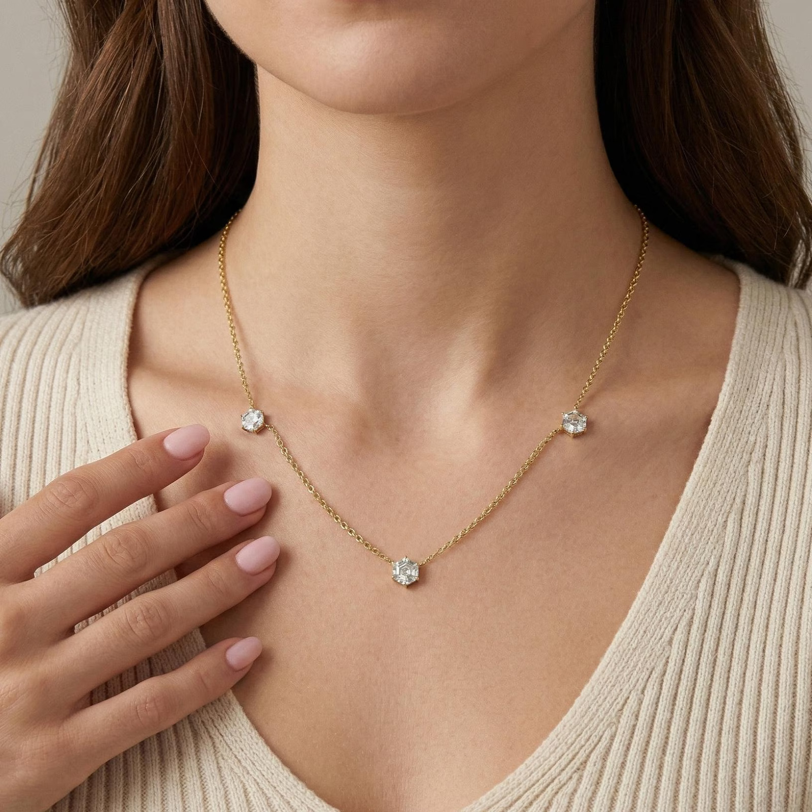 Moissanite Station Necklace, Bridal Necklace, Dainty Moissanite Necklace