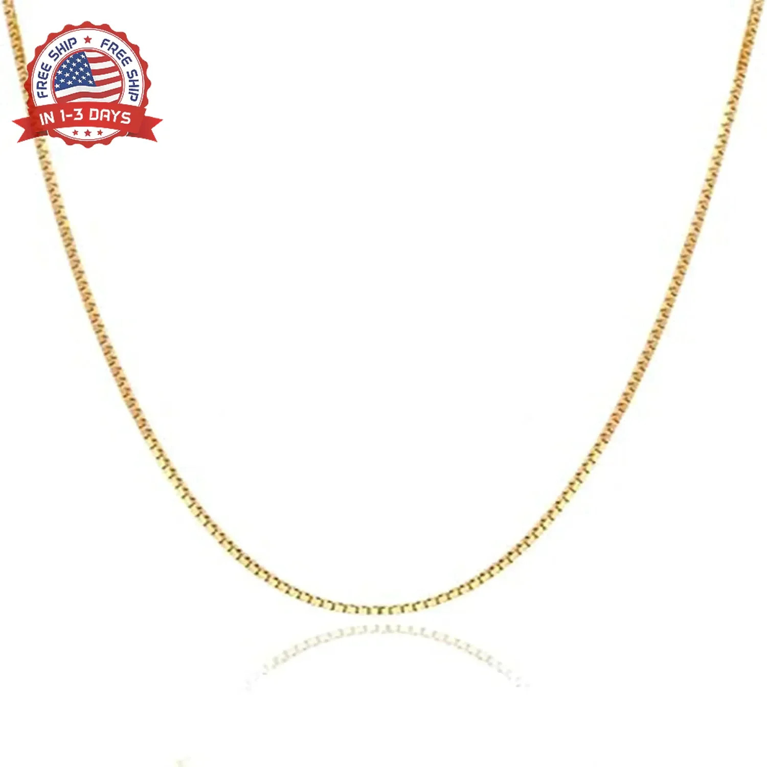 14k Solid Rose/White/Yellow Gold Box Chain Necklace for Women 0.7/0.9/1.1/1.3/2m