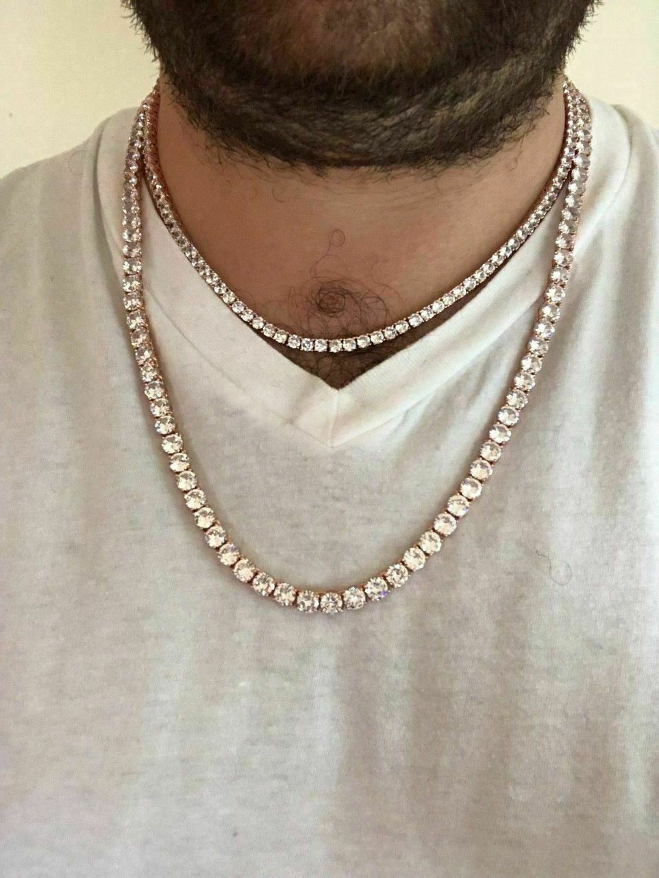 Cadena TENNIS De Plata 925 SOLIDA Bañada en Oro ROSA De 14K Con Diamantes Unisex