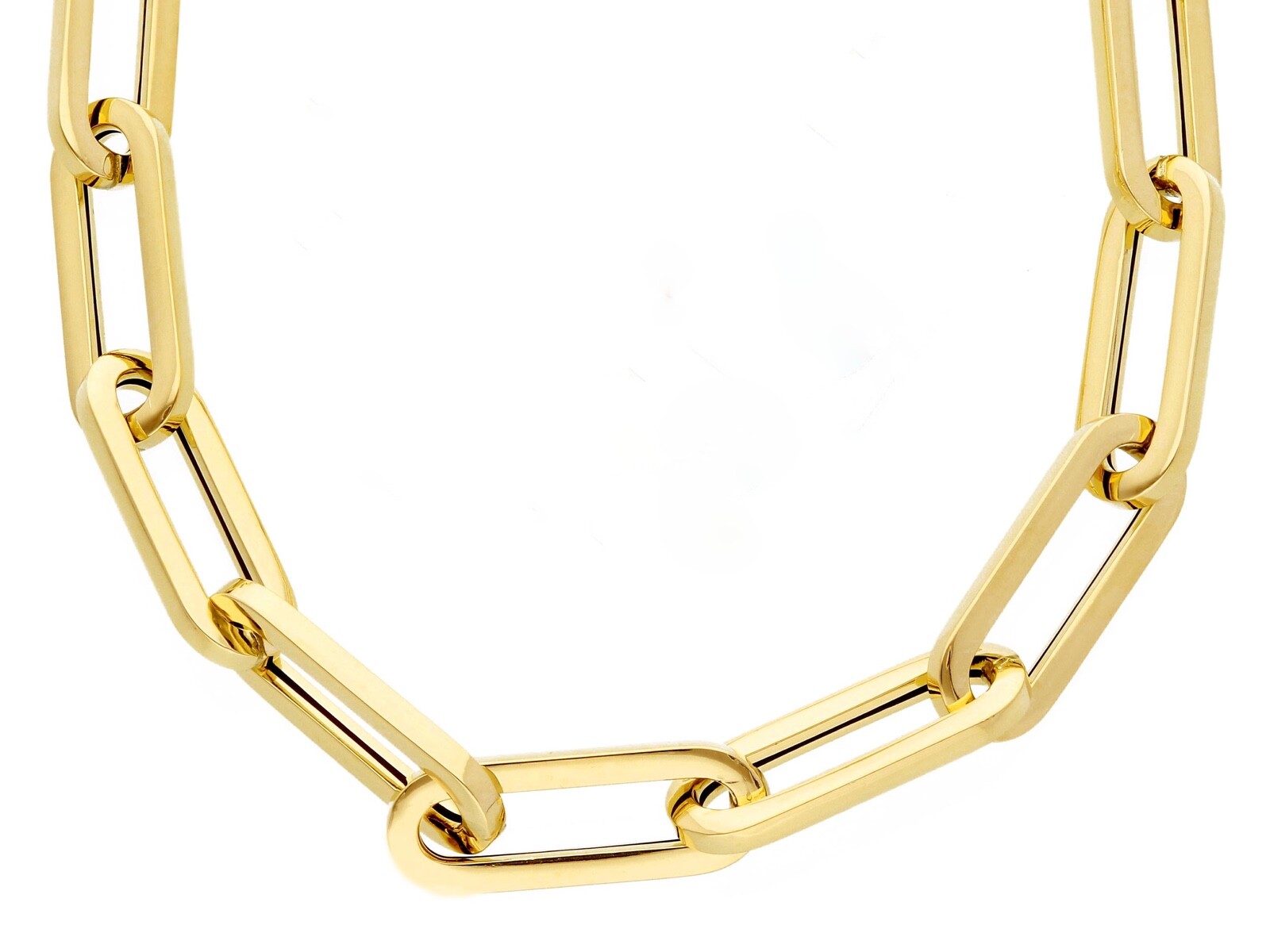 18K YELLOW GOLD CHAIN SQUARED OVAL PAPER CLIP BIG 7x20mm LINKS, 18″ 45cm, ITALY