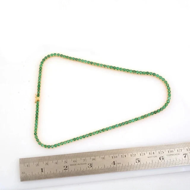 10Ct Round Cut Green Diamond Tennis Necklace 14K Yellow Gold Plated