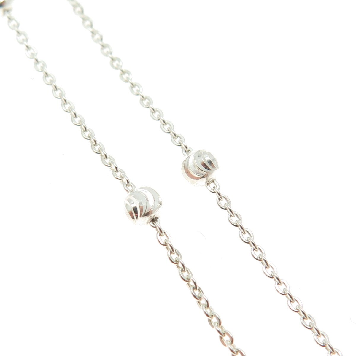 925 Sterling Silver Italy Diamond-Cut Ball Station Cable Chain Necklace 16″