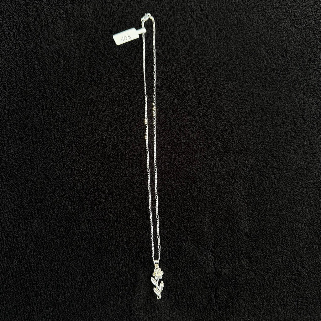 Sterling Silver Flower Pendant Necklace 20 Inch Figaro Chain 925 Italy
