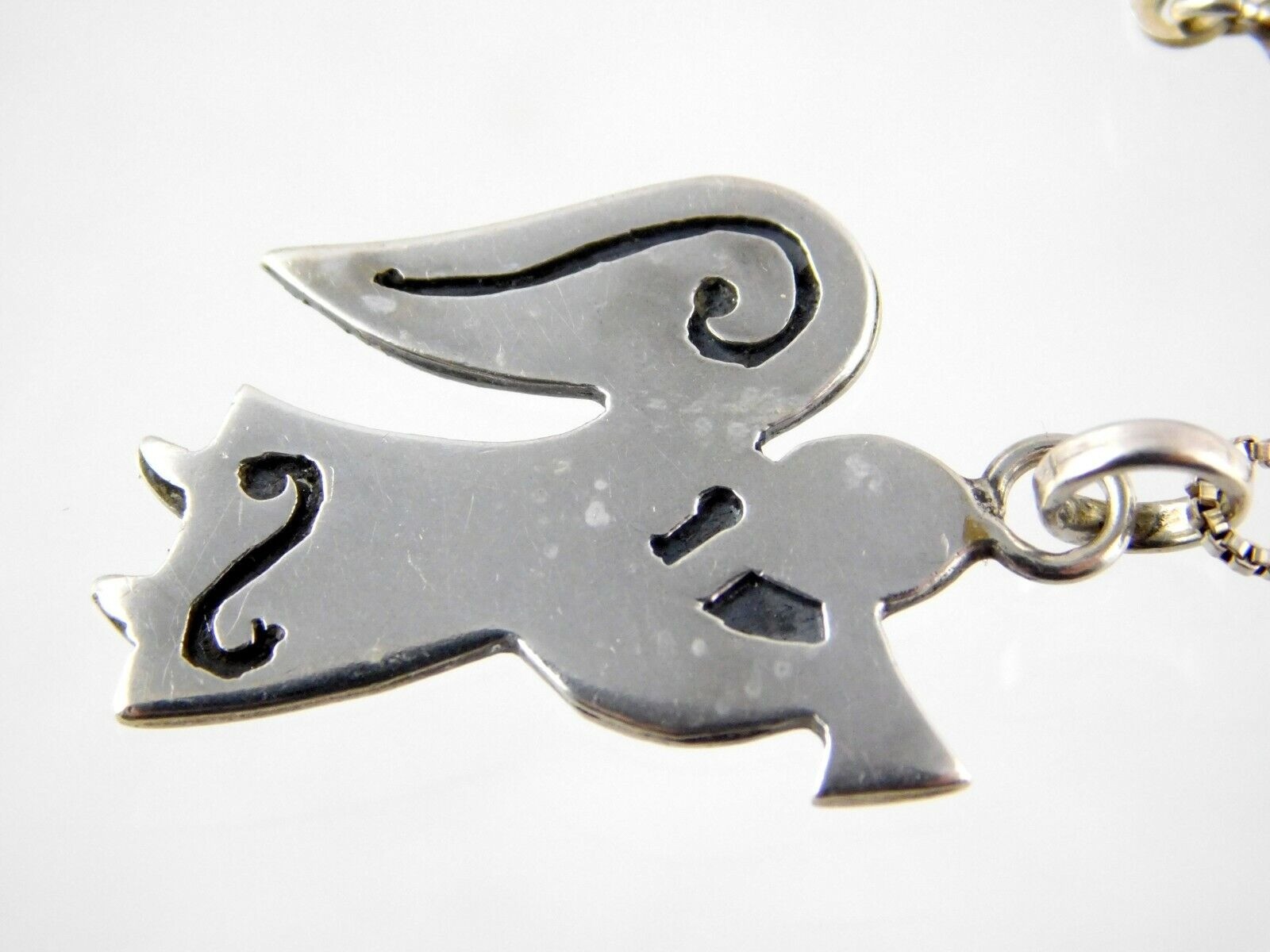 Sterling Silver Trumpeting Angel Pendant Necklace 18.5 Inches 5.2 Grams 925