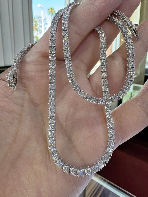 Men Genuine Moissanite Diamond Tennis Necklace D VS 29 Carat 14k Gold 20” Inch