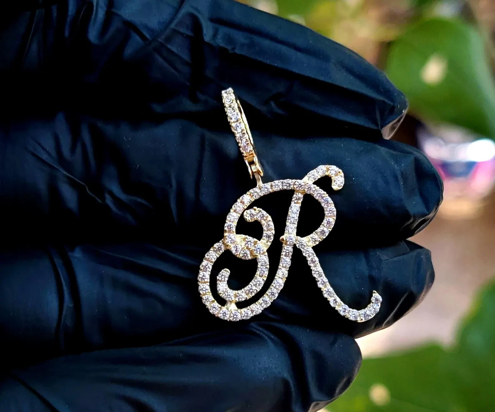 3Ct Round Lab-Created Diamond Initial “R” Letter Pendant 14K Yellow Gold Plated