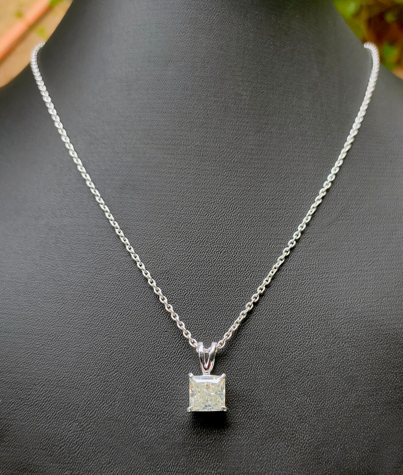 4 Ct Princess Cut White Diamond Solitaire Pendant, Free Diamond Studs