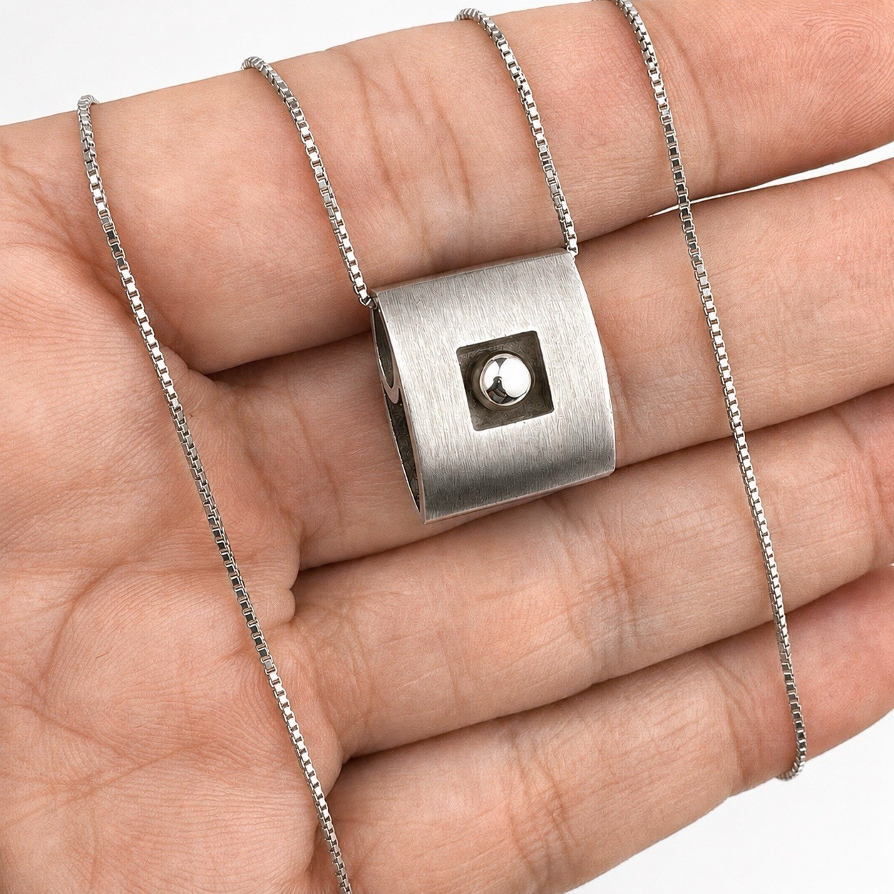 Vintage Sterling Silver 925 Modernist Geometric Pendant Italy Necklace 19″