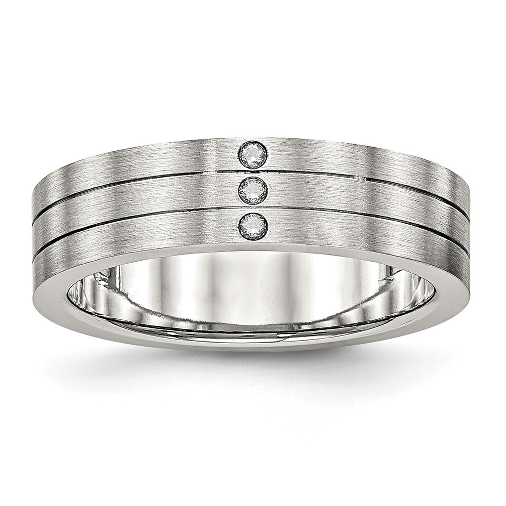 Stainless Steel Brushed w/CZ 6mm Grooved Band S:13; Women & Men