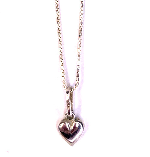 16” Stamped Silver 925 Dainty Thin Box Chain Tiny Heart Necklace Made In Italy