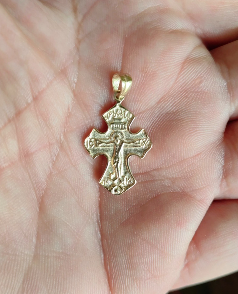 14k solid yellow gold cross pendant, female golden cross, male gold cross,