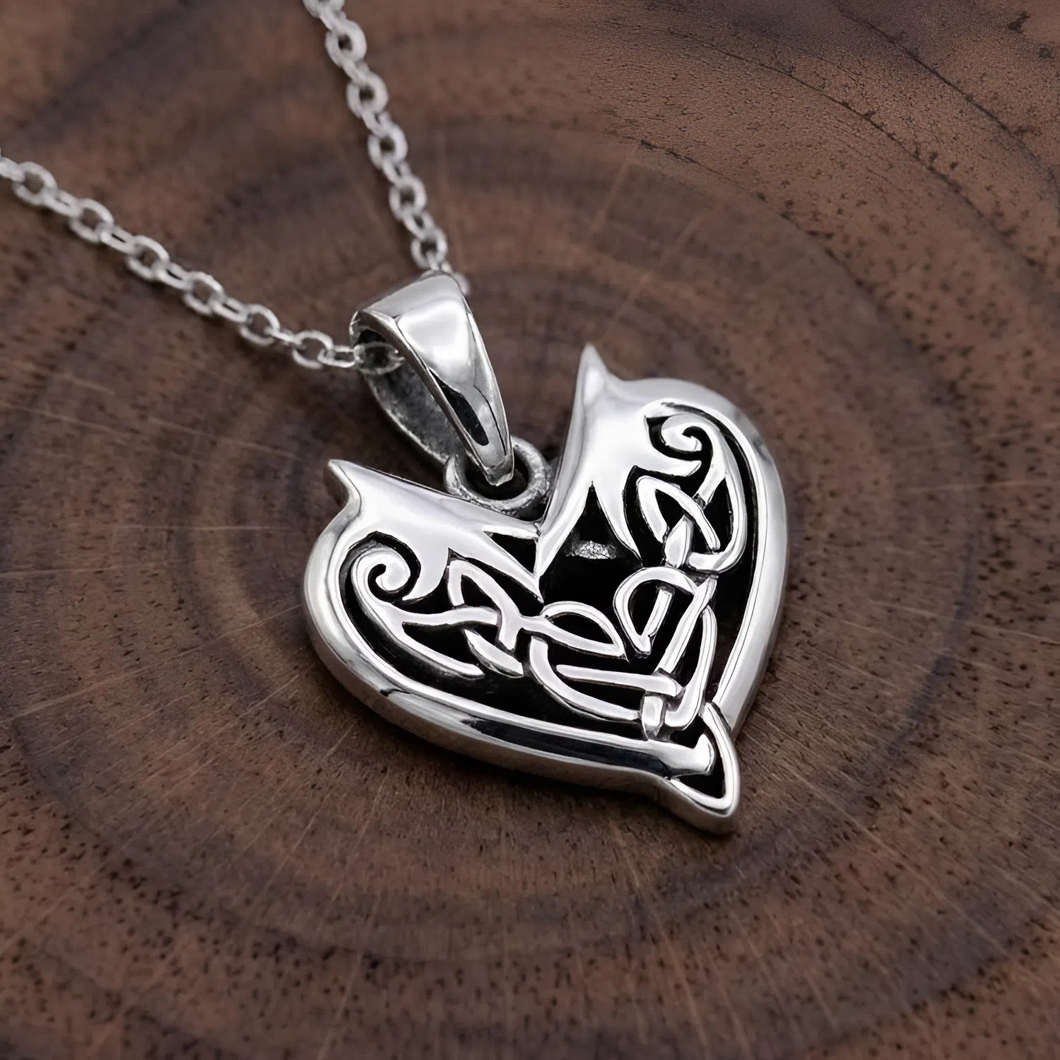 Celtic Love Knot Necklace 20″ – .925 Sterling Silver Filigree Heart Pendant