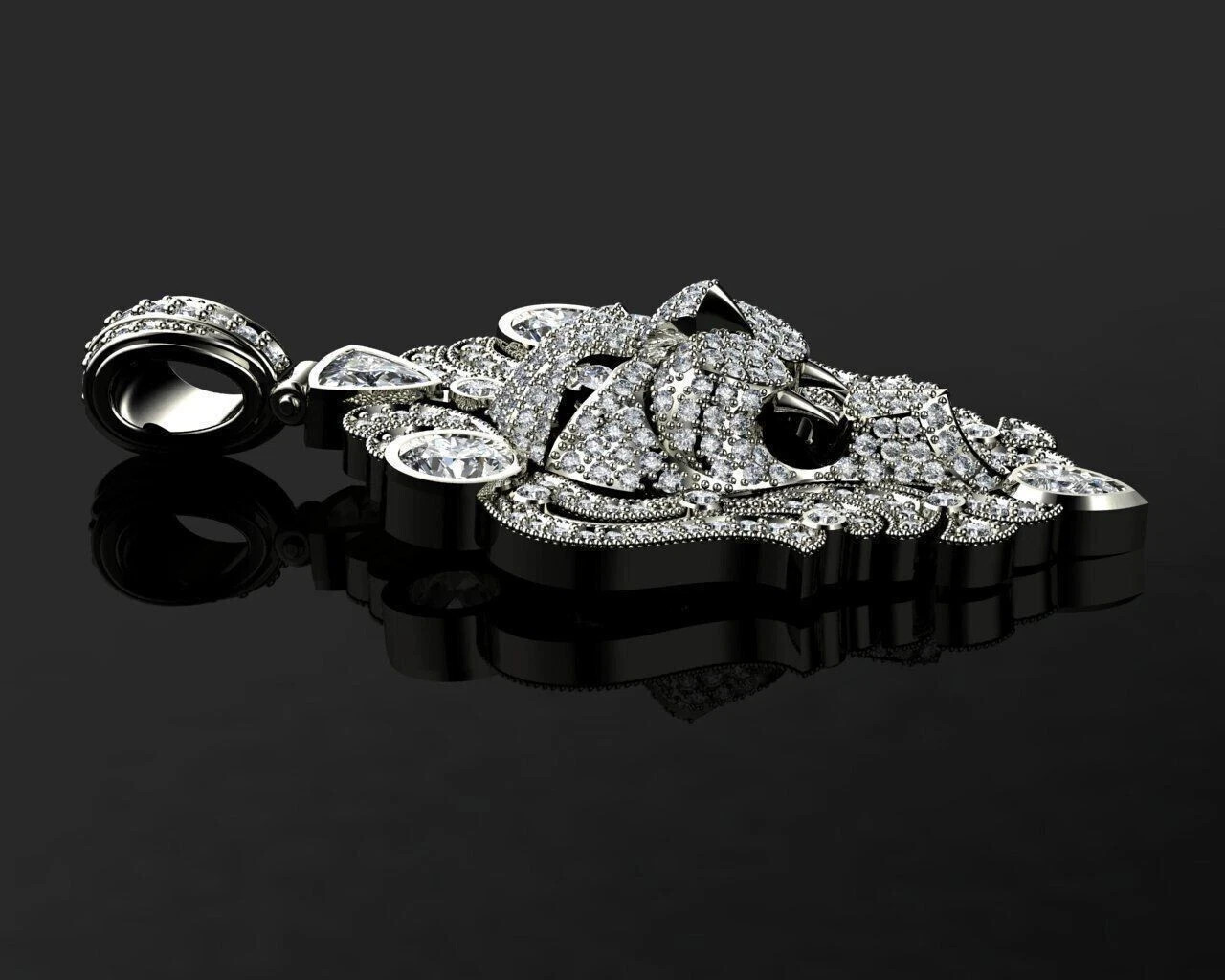 2.50Ct Round Diamond Lion Head Pendant 14K White Gold Plated Silver