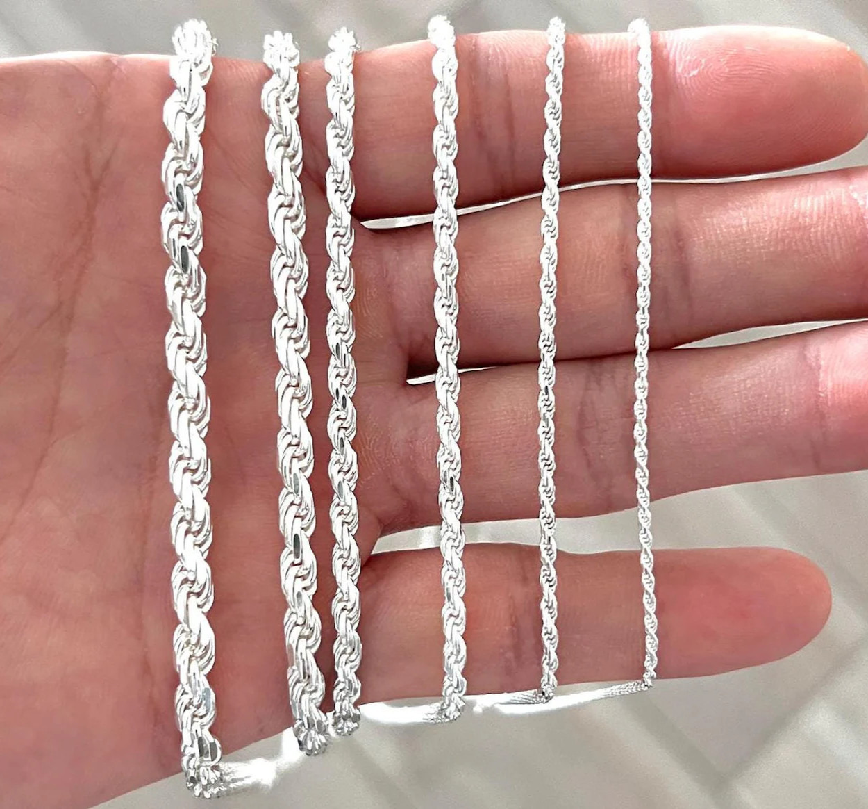 Italian Solid 925 Sterling Silver Rope Chain Link Necklace Silver Mens Womens