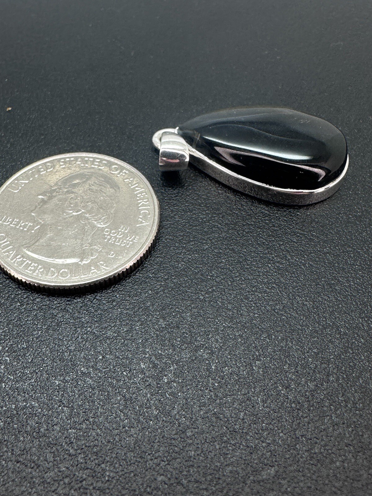 Sterling Silver Unknown Black Stone Pendant Teardrop 1.25” Tall