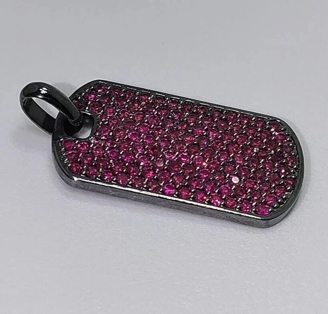 2ct Round Lab Created Ruby Cluster Dog Tag Women’s Pendant 14k Black Gold Plated