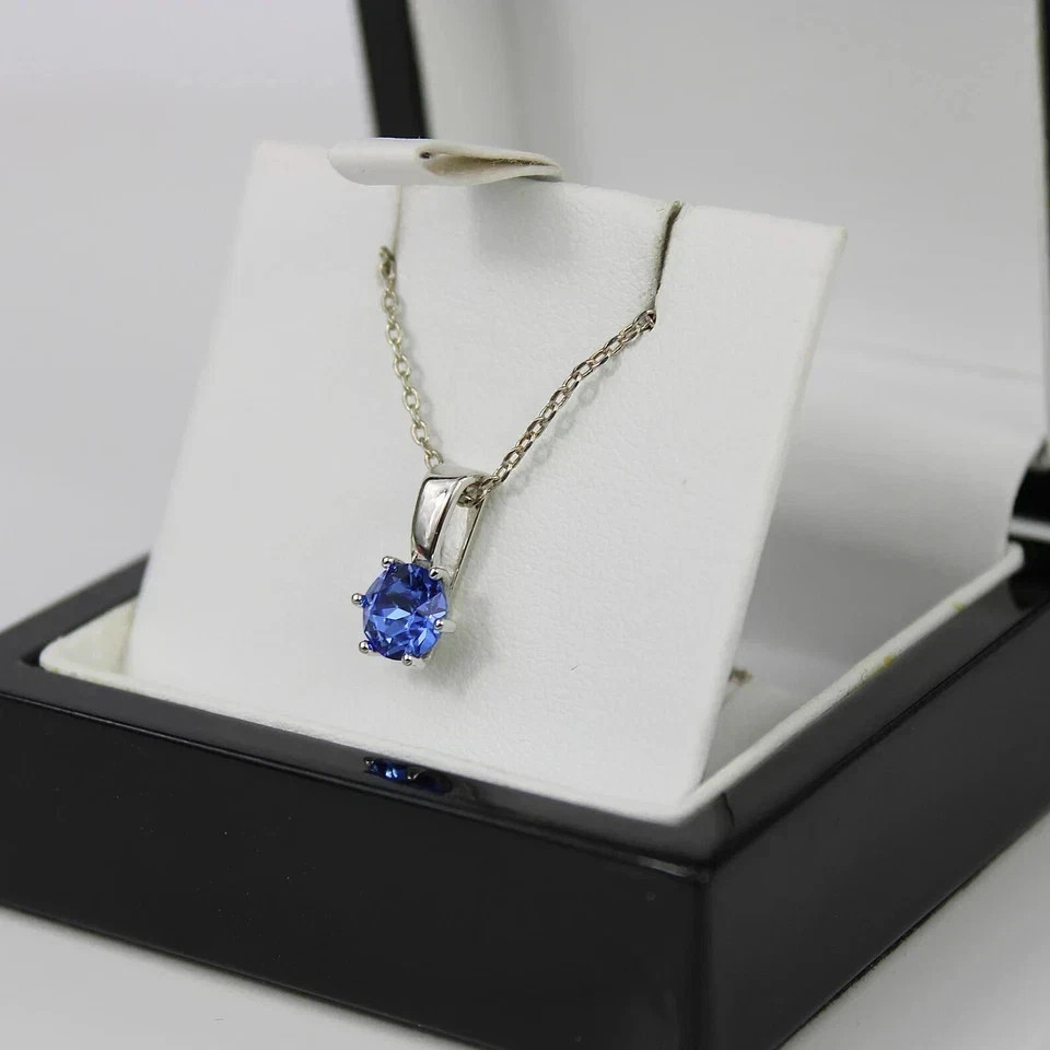 2Ct Round Cut Lab-Created Blue Sapphire 14k White Gold Finish Women’s Pendant