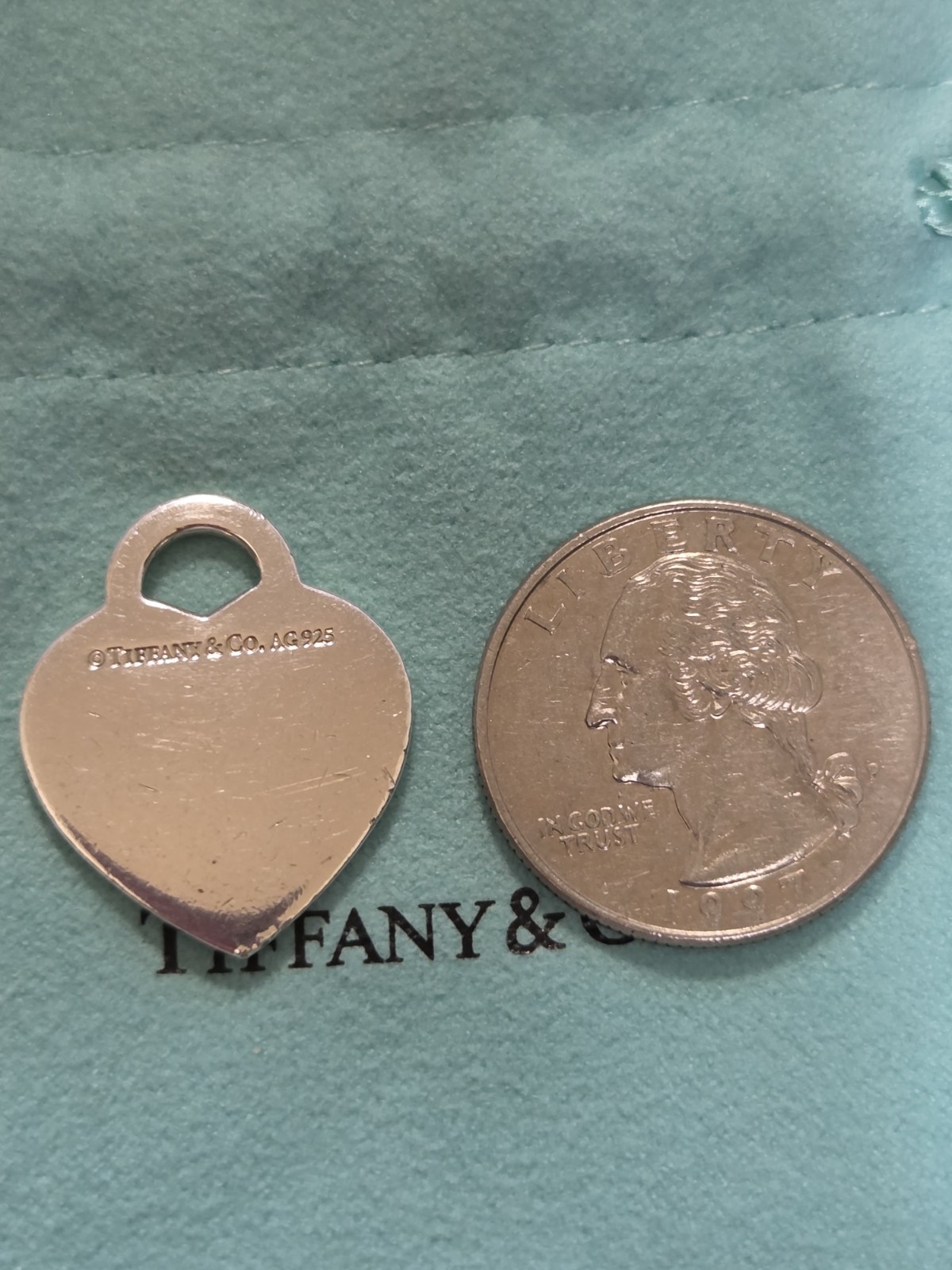 Tiffany & Co Sterling Silver Blue Enamel Please Return To NY Heart Pendant Charm