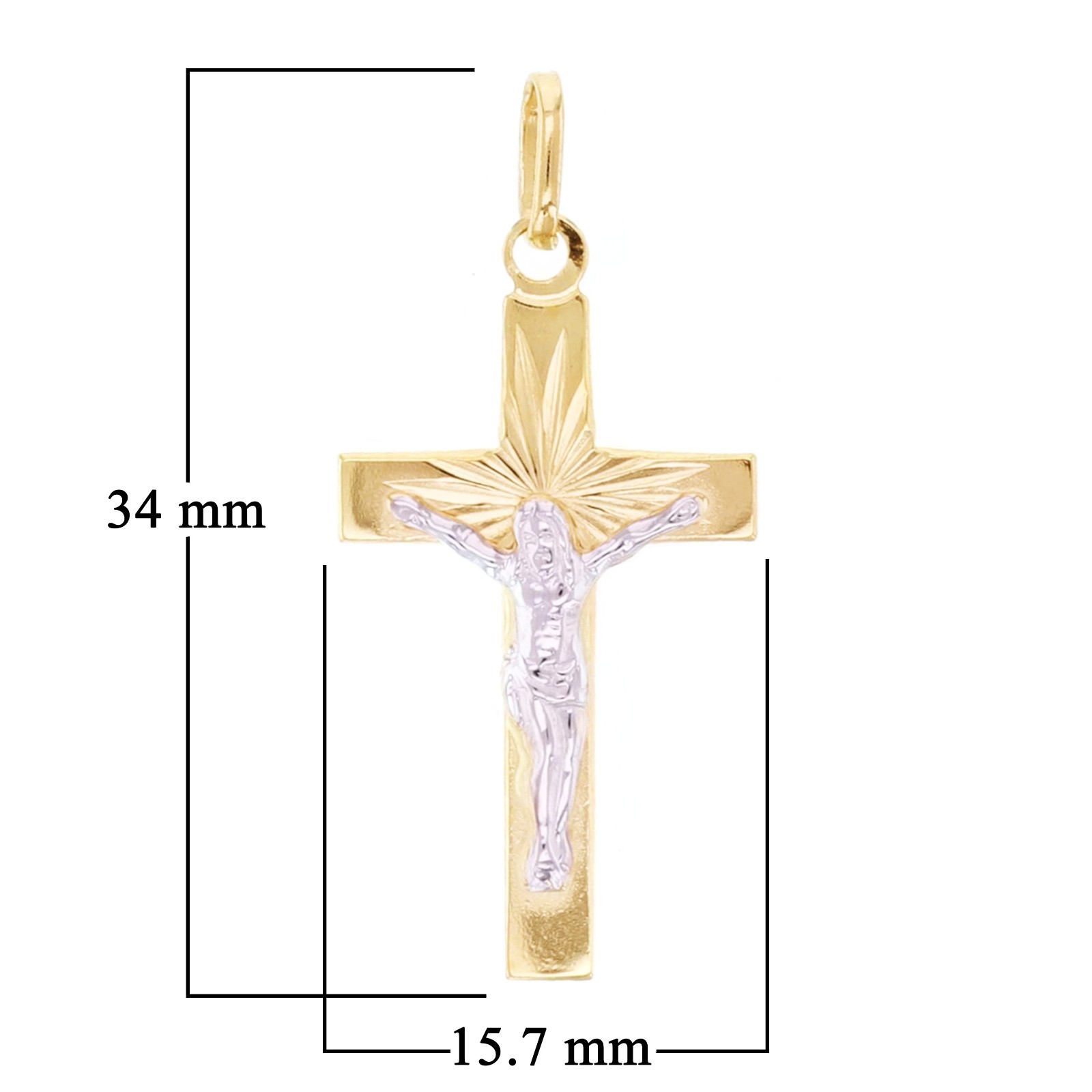 Italian 14k Yellow & White Gold Crucifix Cross Charm Pendant 1.3″ 1.5 grams