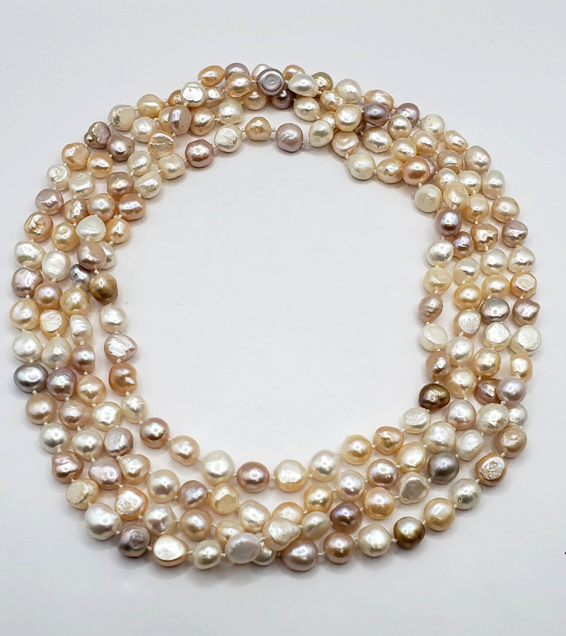 84” ENDLESS STRAND NECKLACE CULTURED FRESHWATER PEARLS 8-10 MM CREAM BLUSH