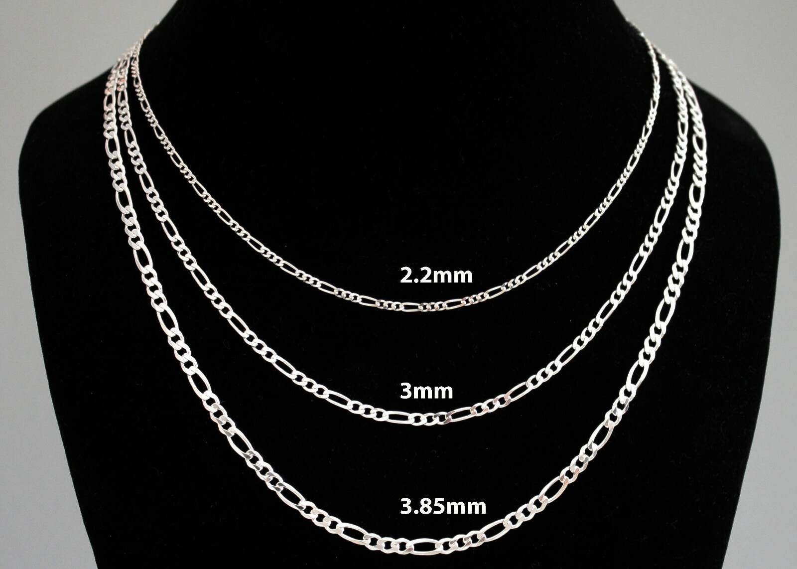 Figaro Necklace STERLING SILVER 16 18 20 22 24 26 28 inch 2.2mm 3mm 3.85mm width