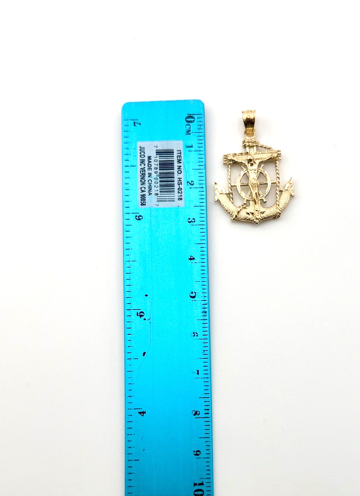 Pure 14 K yellow Gold Mariner Cross Pendant Jesus Christ Crucifix