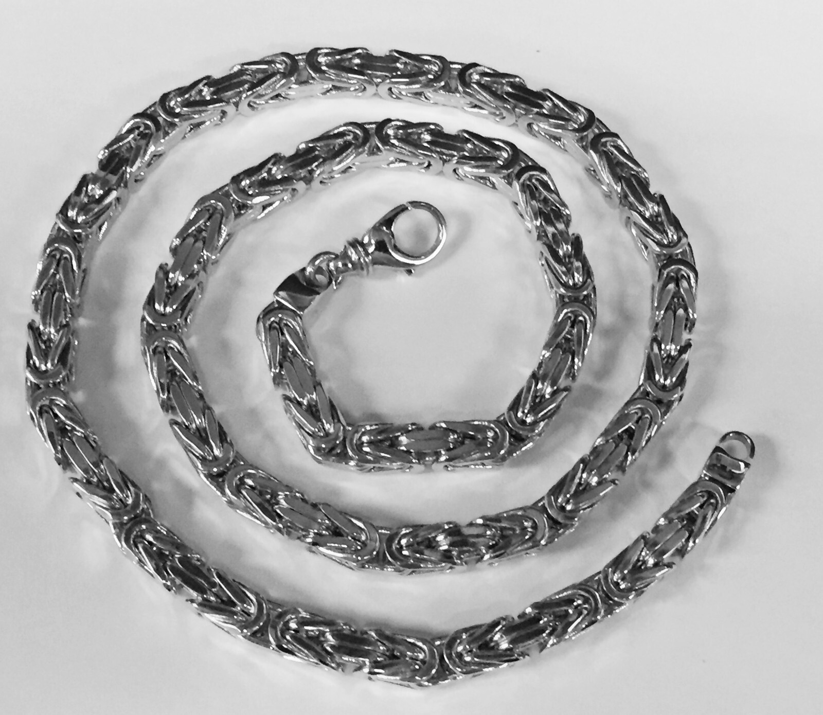 14k White Gold 24″ Mens Solid Byzantine Square Super 6.7mm 200 Gr Chain/necklace
