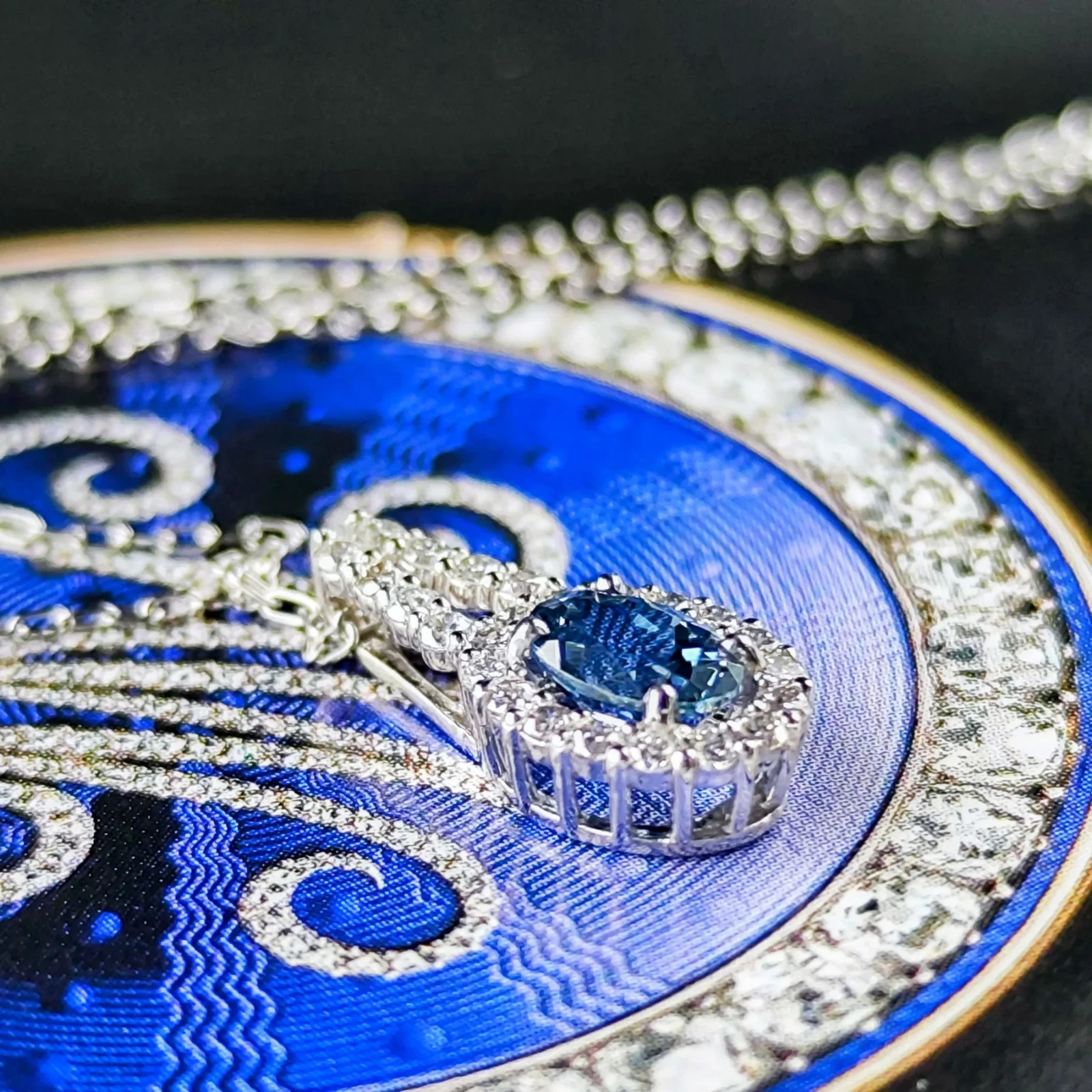 Natural Santamaria Aquamarine Diamond Platinum Oval Necklace 【Made in Japan】