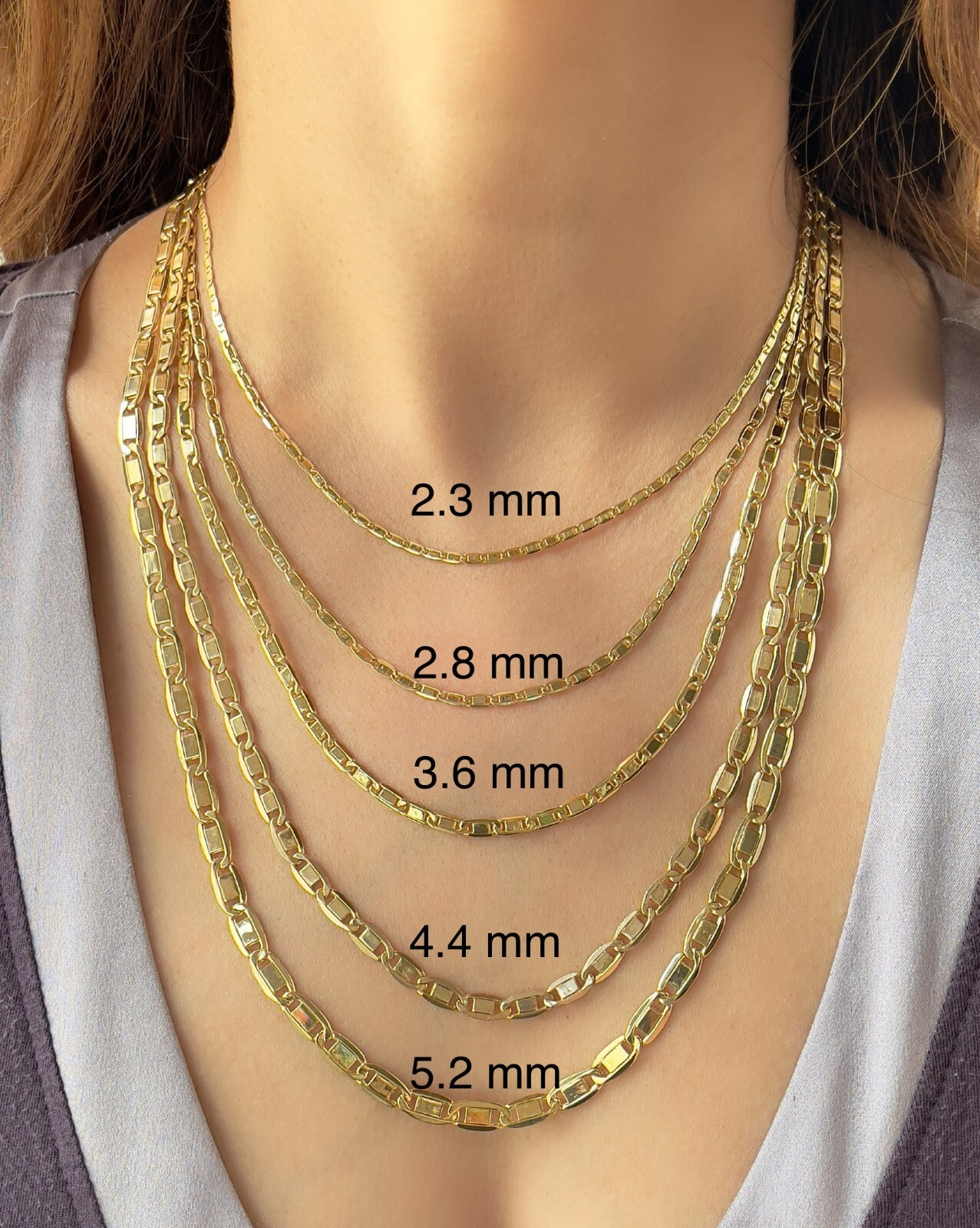 Decomerika 14K Gold Mirror Sparkle Valentino Chain Necklace 1.8-5.2mm 16-24 Men
