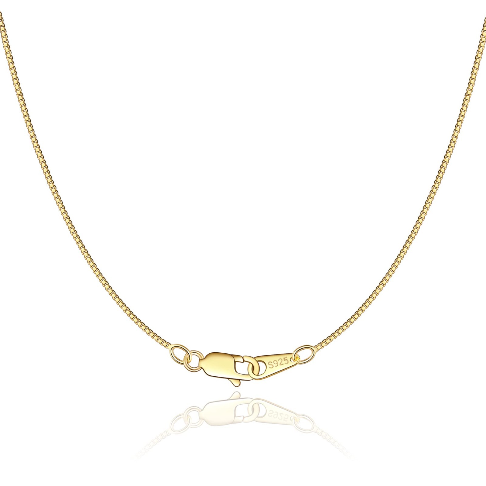 18K Gold Plated 925 Sterling Silver Box Chain Necklace for Women, Thin & Strong,