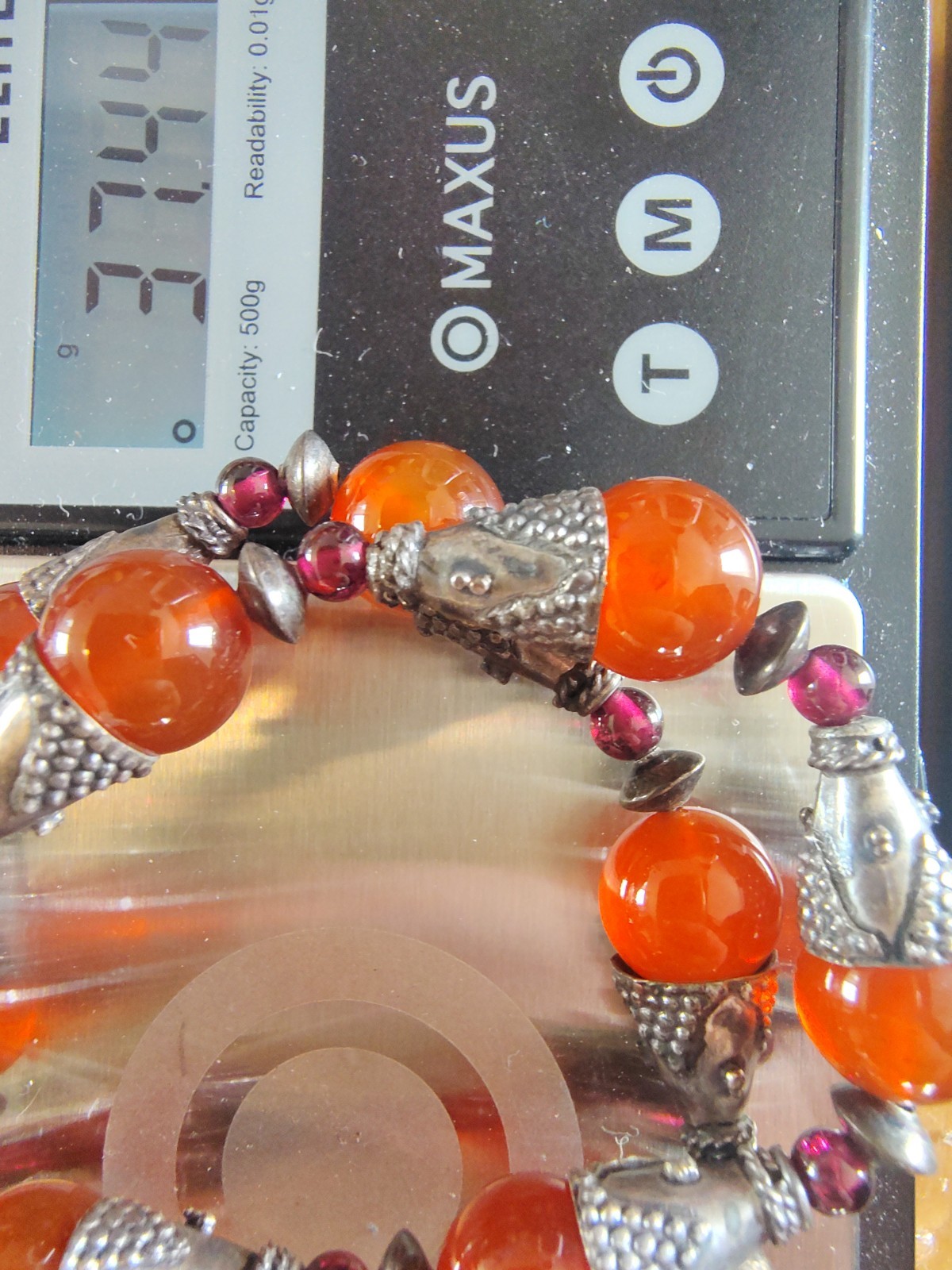 Nancy and Rise NR Sterling Silver Carnelian Garnet Heavy Bead Necklace 18″ RARE
