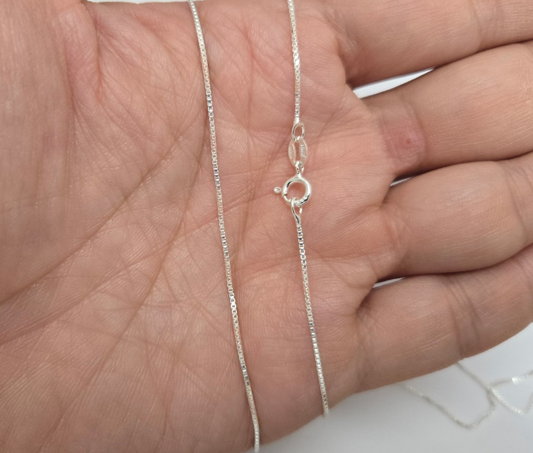 925 Sterling Silver Box Chain Very Thin Necklace Women 0.8mm Thick Size 16″~30″
