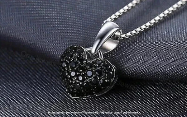 1Ct Round Cut Black Diamond Cluster Heart Pendant 14K White Gold Over Free Chain