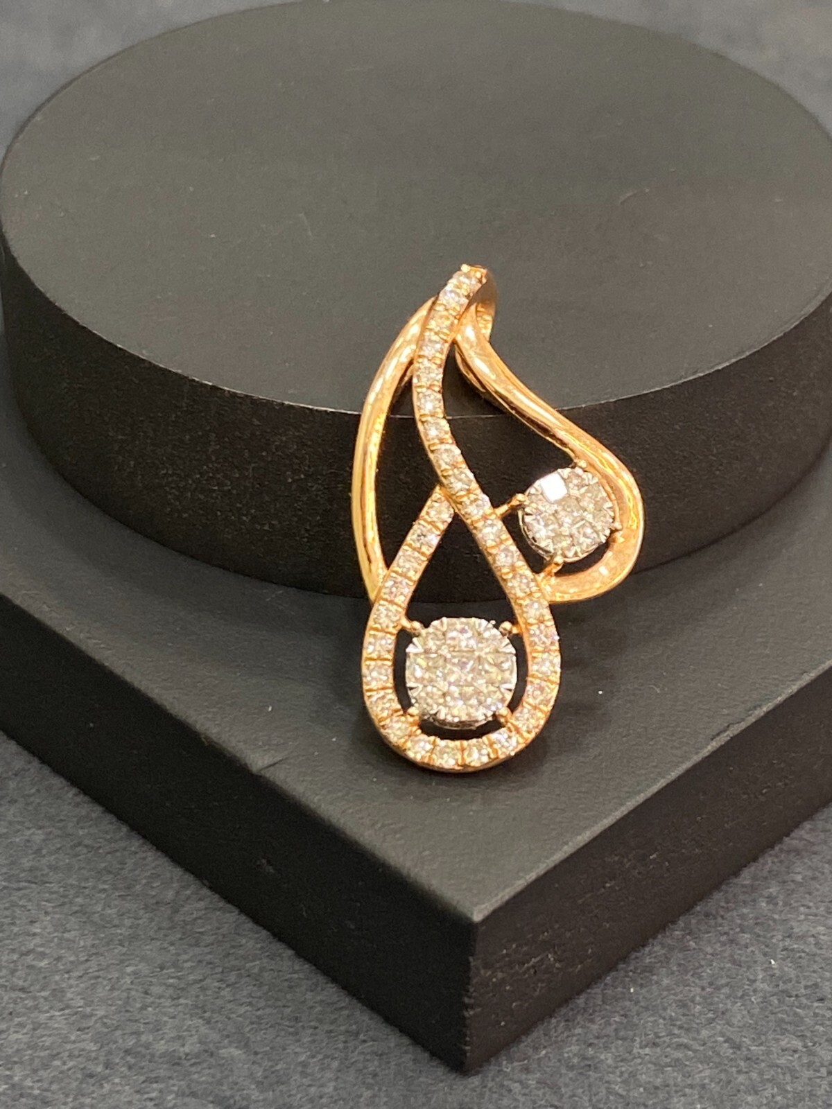 Pave 0.75 Cts Round Brilliant Cut Natural Diamond Pendant In 14K Rose Gold