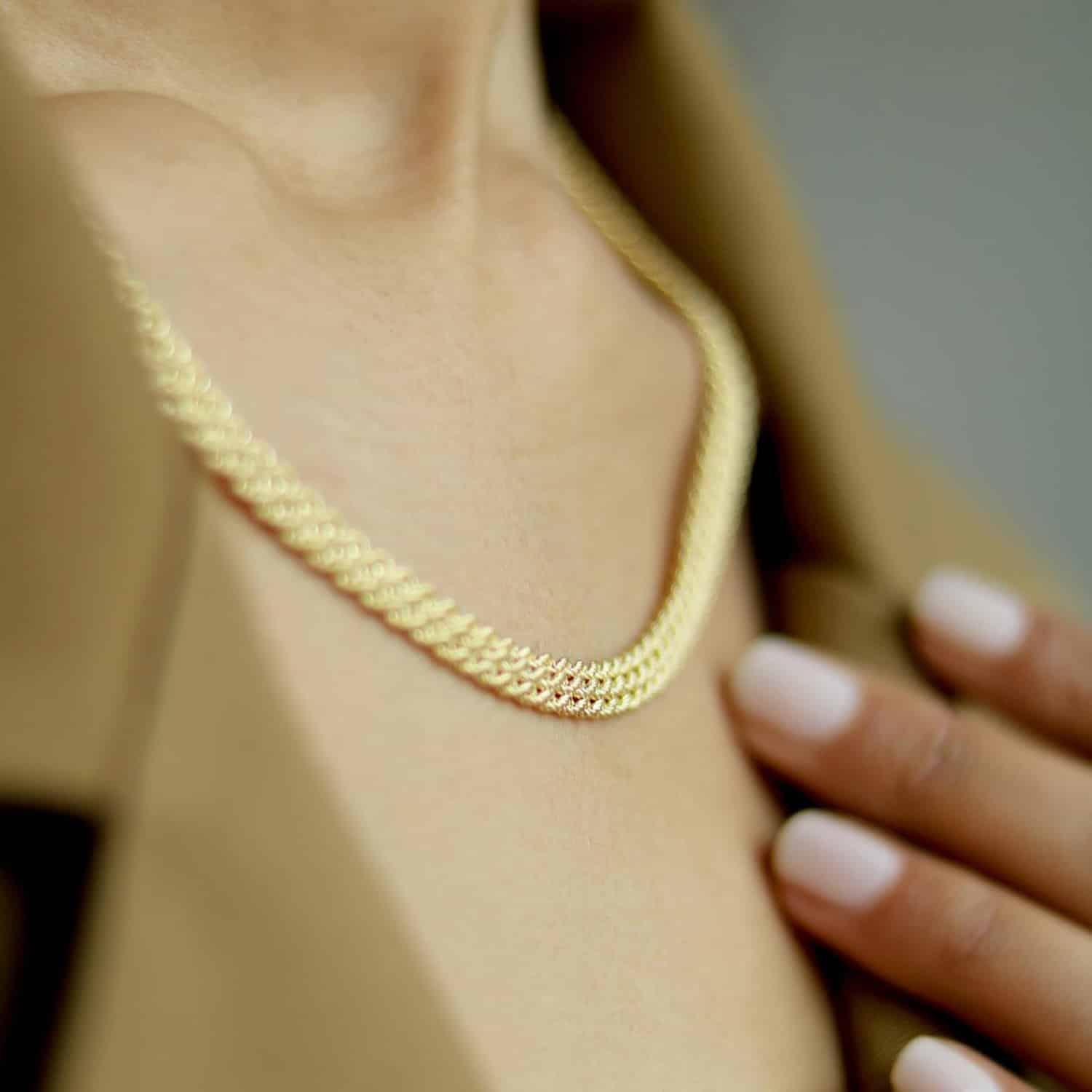 14K Yellow Gold 3-Row 6mm Flat Rope Chain (Hollow) 18″