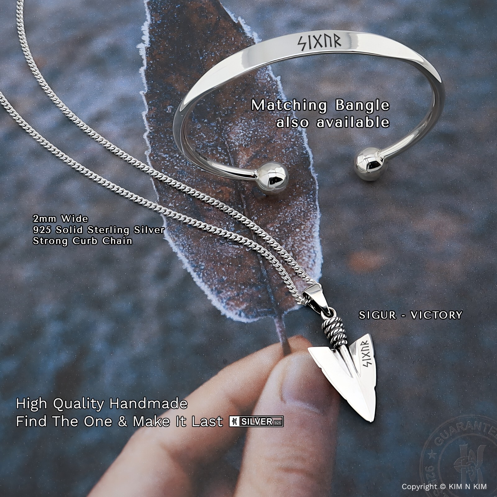 925 Sterling Silver Sacred Rune Arrowhead Pendant Necklace, Custom Engraving