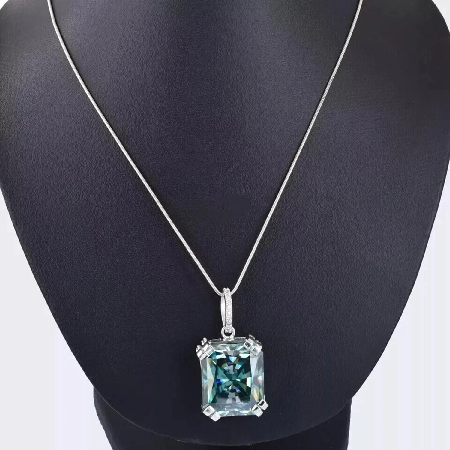 Valentine Gift 14.2 Ct Blue Radiant Cut Lab Grown Charm Pendant Sterling Silver