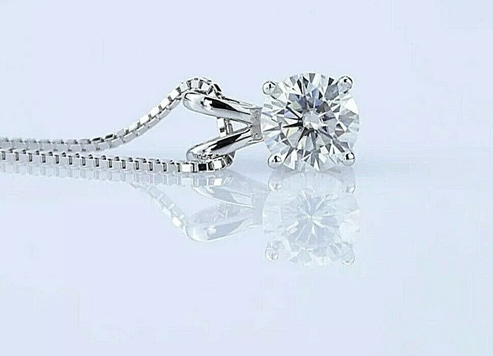 1.50Ct Round Cut Moissanite 14K White Gold Solitaire Pendant 18″ Necklace $995