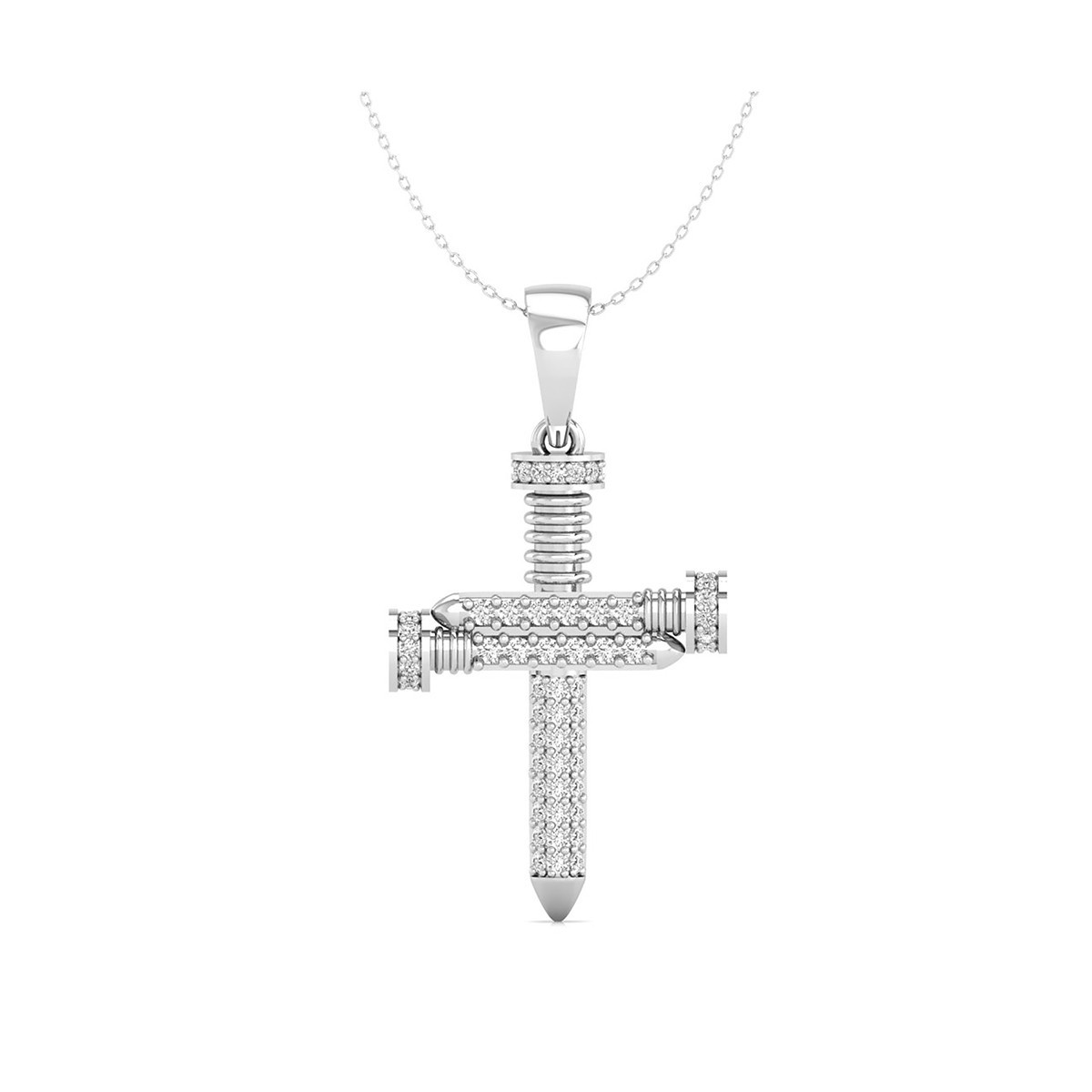 0.60 CT E-F/VVS Round Lab Grown Diamond 14K Gold Engagement Nail Cross Pendant