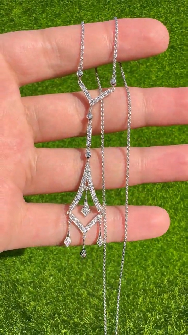 Vintage Style Women’s Elegant Necklace Real Moissanite 14K White Gold Over, 18″