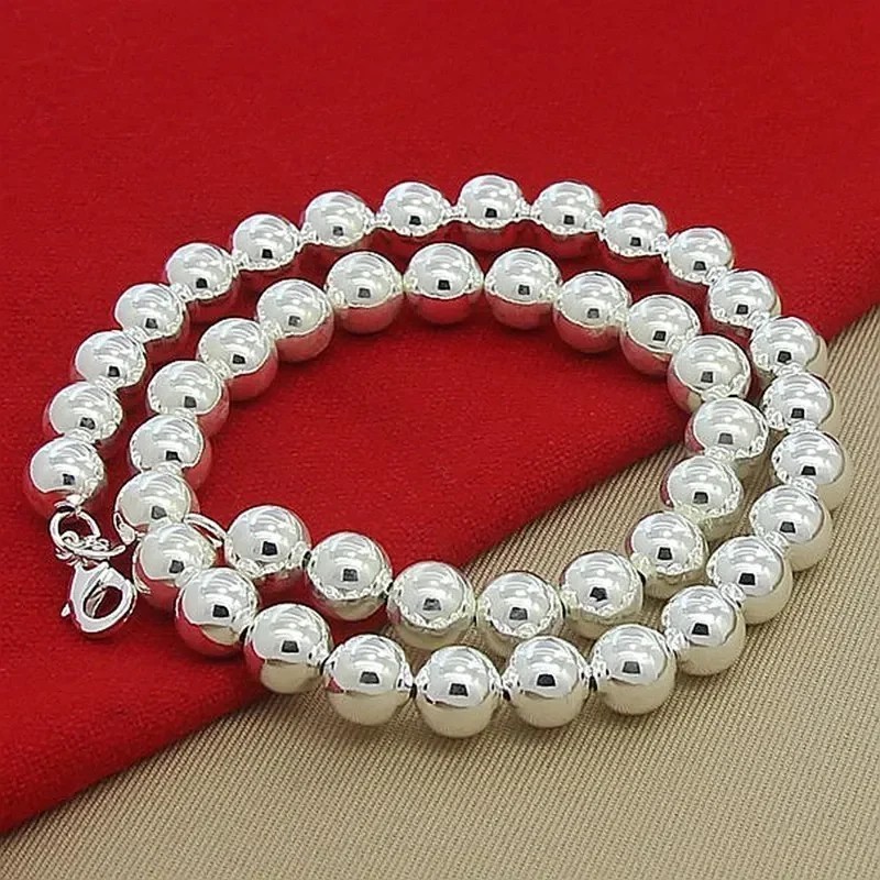 925 Sterling Silver Women 6mm Smooth Beads Ball Chain Necklace Jewelry Gift