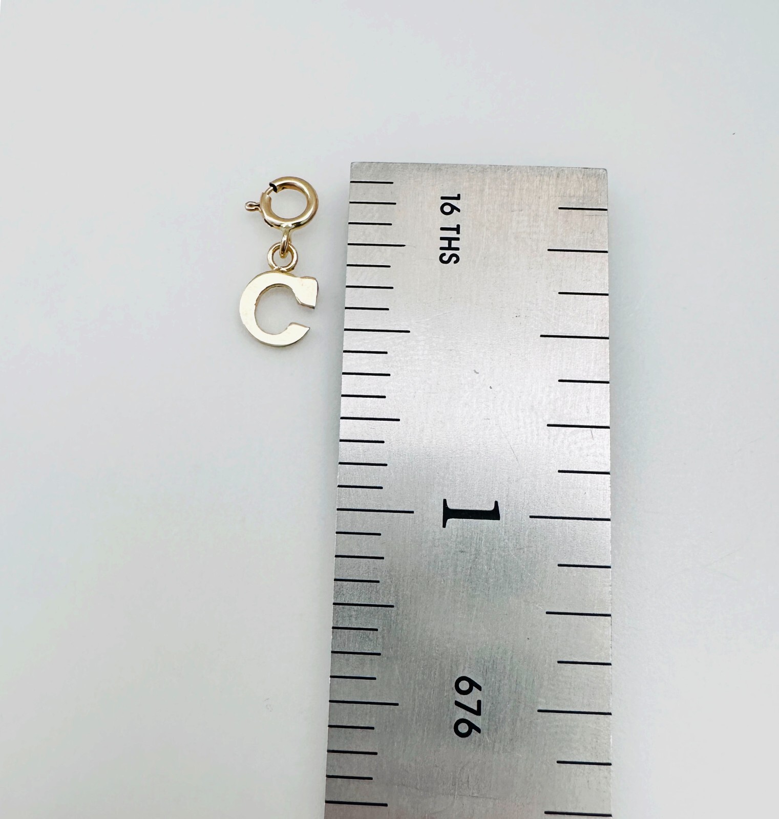 14K Solid Yellow Gold Mini/Very Small ‘C’ Initial Charm Pendant w/Spring Clasp