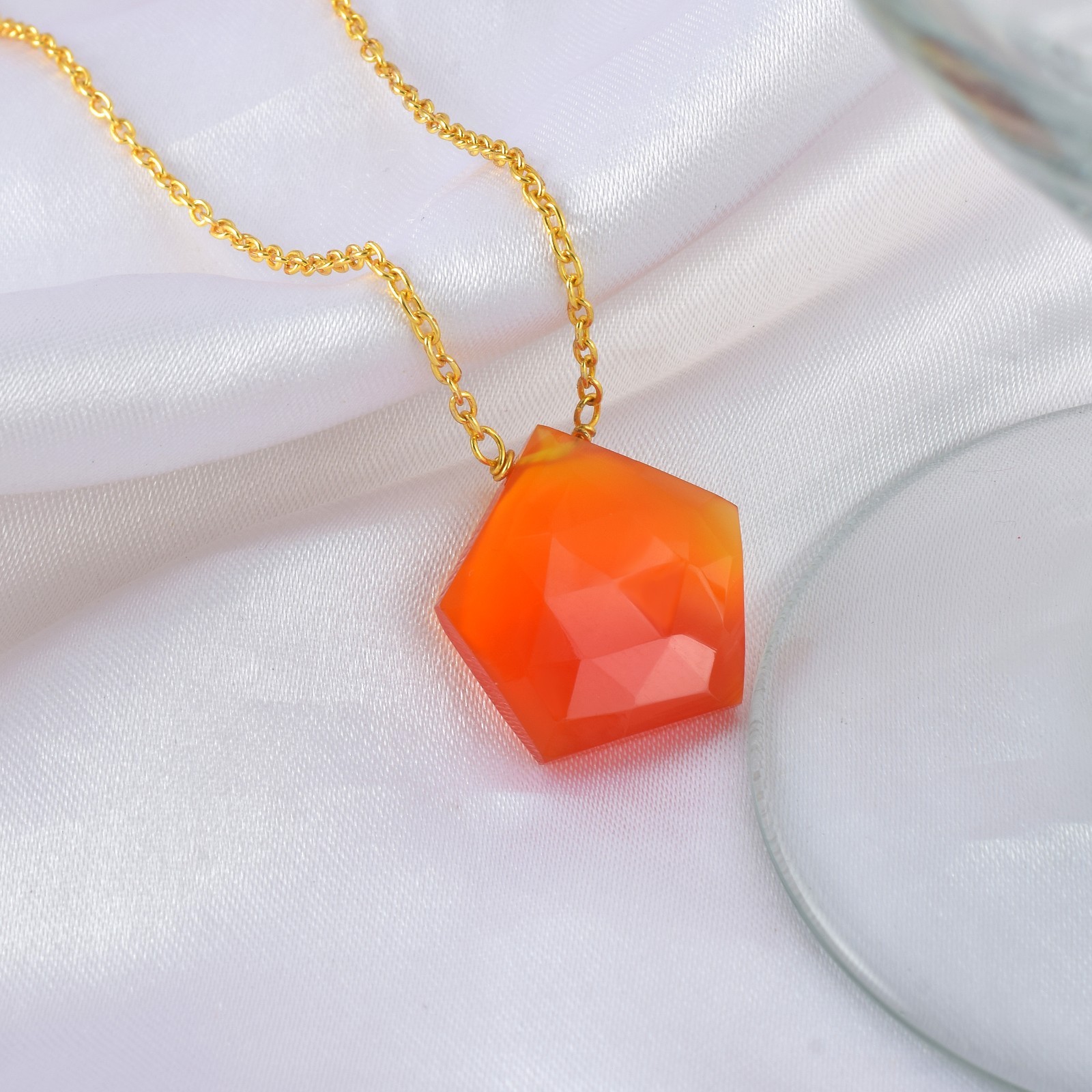 925 Sterling Silver Natural Pentagon Shape Gemstone Pendant 18+2 Inch Necklace